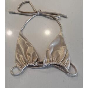 AEXAE Gold Metallic Tyra Tie Triangle Bikini Top Women’s Size Small Shimmer Sexy